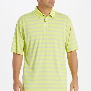 FootJoy Pastel Yellow Striped Golf Polo Large Preppy Short Sleeve Athletic